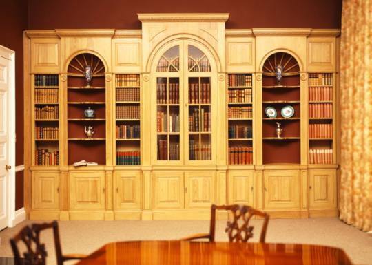 An Image showing some newly installed custom cabinets in a dinning room
